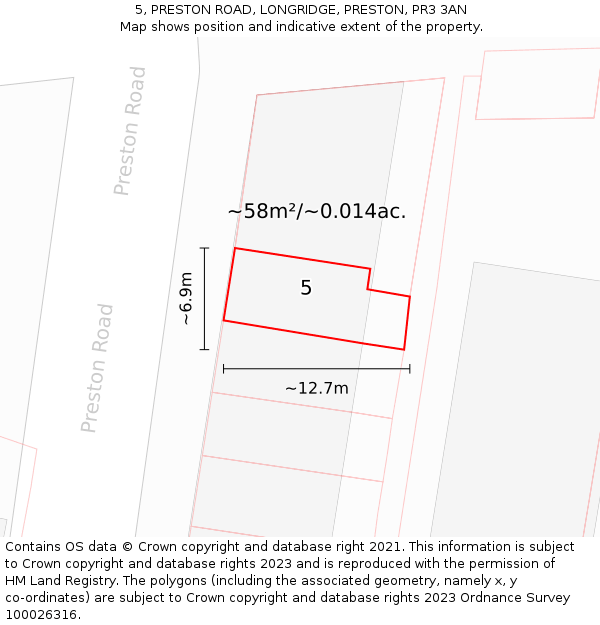 5, PRESTON ROAD, LONGRIDGE, PRESTON, PR3 3AN: Plot and title map