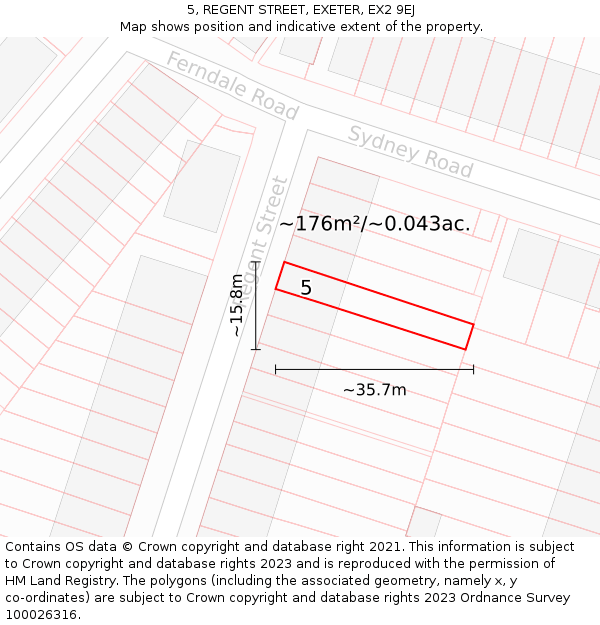 5, REGENT STREET, EXETER, EX2 9EJ: Plot and title map
