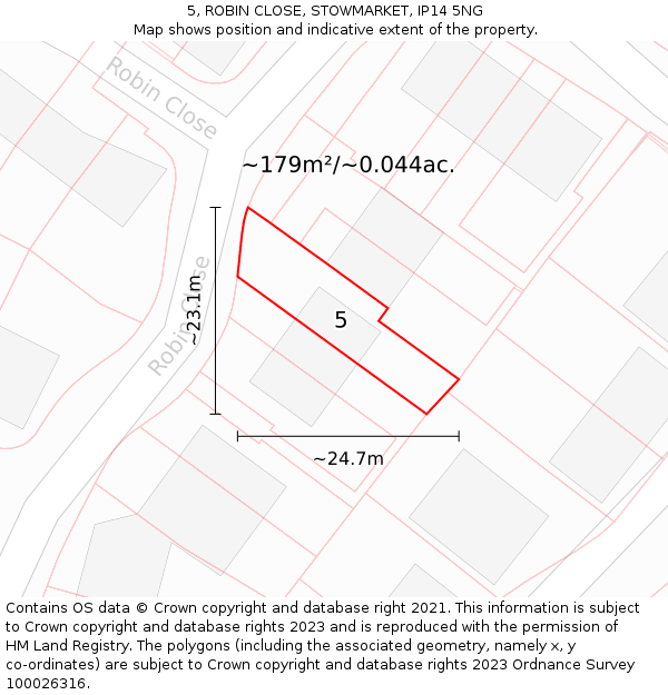 5, ROBIN CLOSE, STOWMARKET, IP14 5NG: Plot and title map