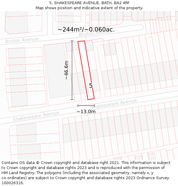 5, SHAKESPEARE AVENUE, BATH, BA2 4RF: Plot and title map