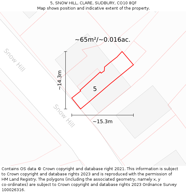5, SNOW HILL, CLARE, SUDBURY, CO10 8QF: Plot and title map