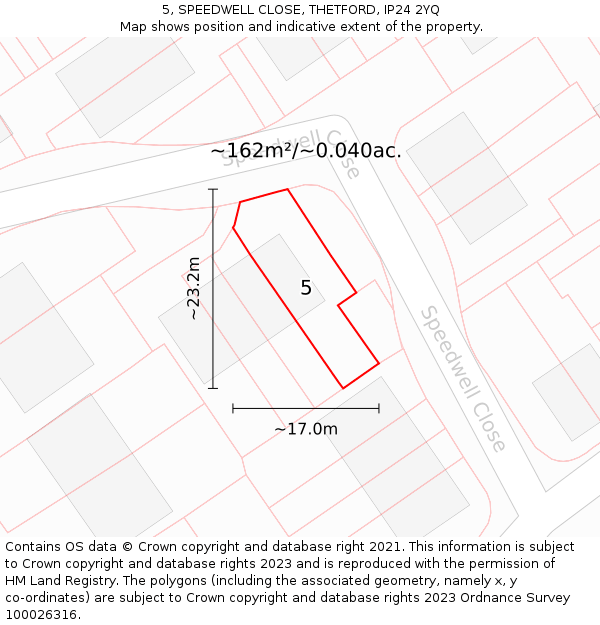 5, SPEEDWELL CLOSE, THETFORD, IP24 2YQ: Plot and title map