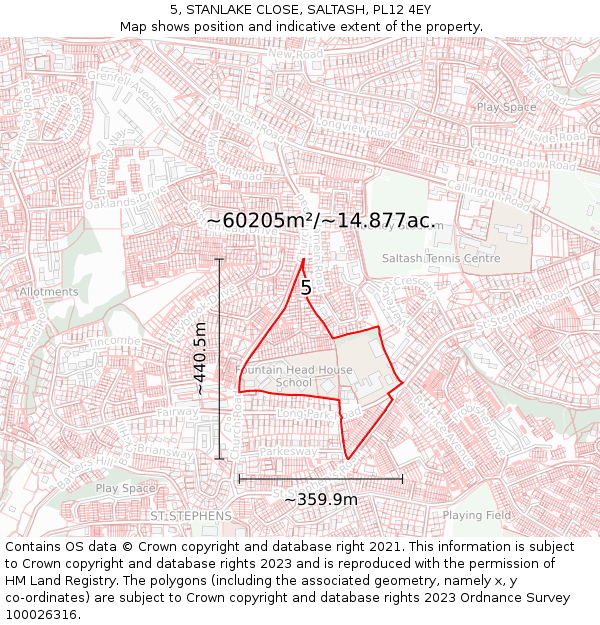 5, STANLAKE CLOSE, SALTASH, PL12 4EY: Plot and title map