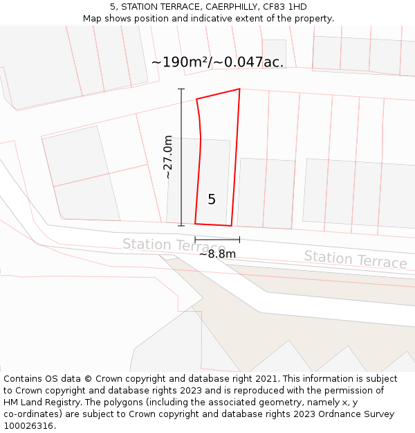 5, STATION TERRACE, CAERPHILLY, CF83 1HD: Plot and title map