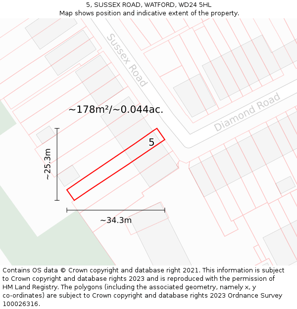 5, SUSSEX ROAD, WATFORD, WD24 5HL: Plot and title map