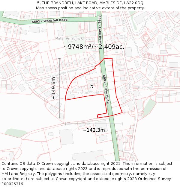5, THE BRANDRITH, LAKE ROAD, AMBLESIDE, LA22 0DQ: Plot and title map