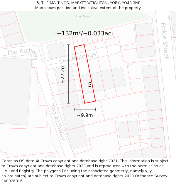 5, THE MALTINGS, MARKET WEIGHTON, YORK, YO43 3NF: Plot and title map