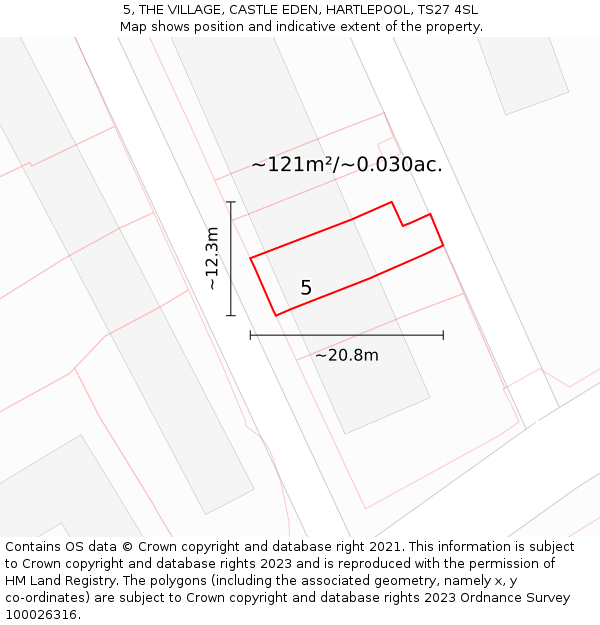 5, THE VILLAGE, CASTLE EDEN, HARTLEPOOL, TS27 4SL: Plot and title map