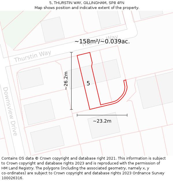 5, THURSTIN WAY, GILLINGHAM, SP8 4FN: Plot and title map