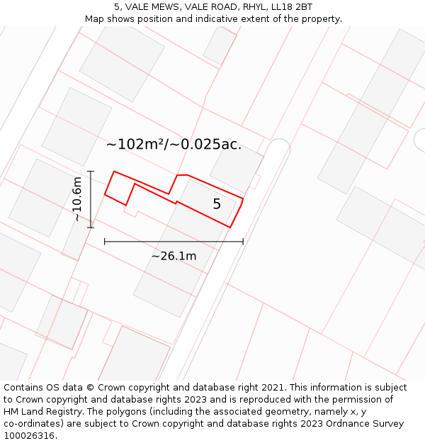 5, VALE MEWS, VALE ROAD, RHYL, LL18 2BT: Plot and title map