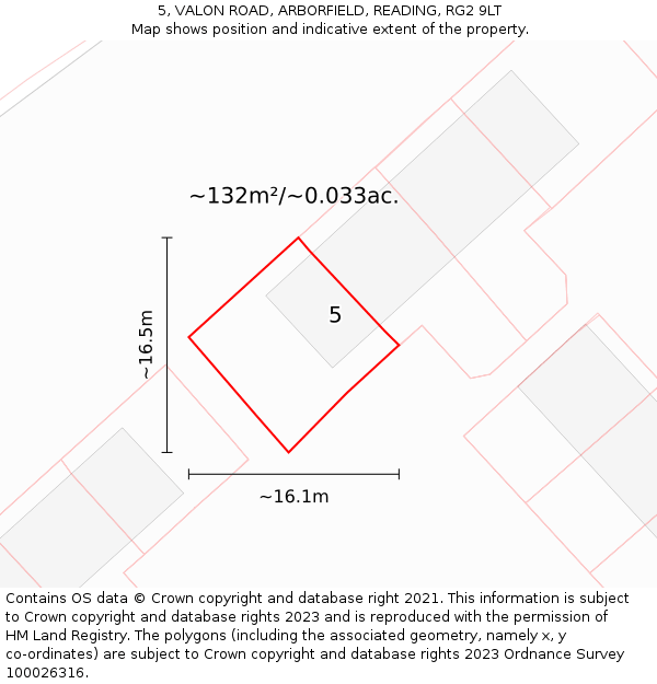 5, VALON ROAD, ARBORFIELD, READING, RG2 9LT: Plot and title map