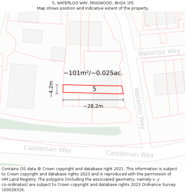 5, WATERLOO WAY, RINGWOOD, BH24 1FE: Plot and title map