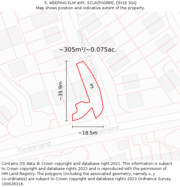 5, WEEPING ELM WAY, SCUNTHORPE, DN16 3GQ: Plot and title map