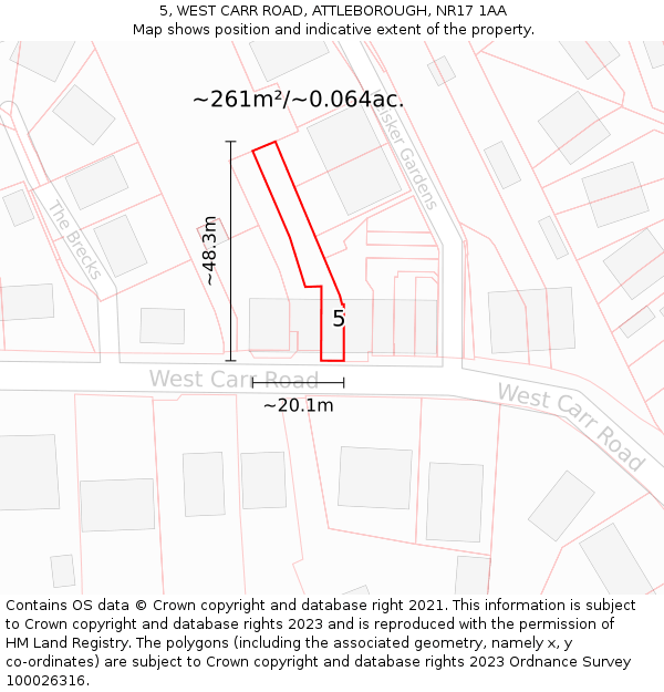 5, WEST CARR ROAD, ATTLEBOROUGH, NR17 1AA: Plot and title map