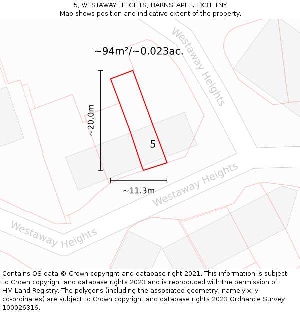 5, WESTAWAY HEIGHTS, BARNSTAPLE, EX31 1NY: Plot and title map