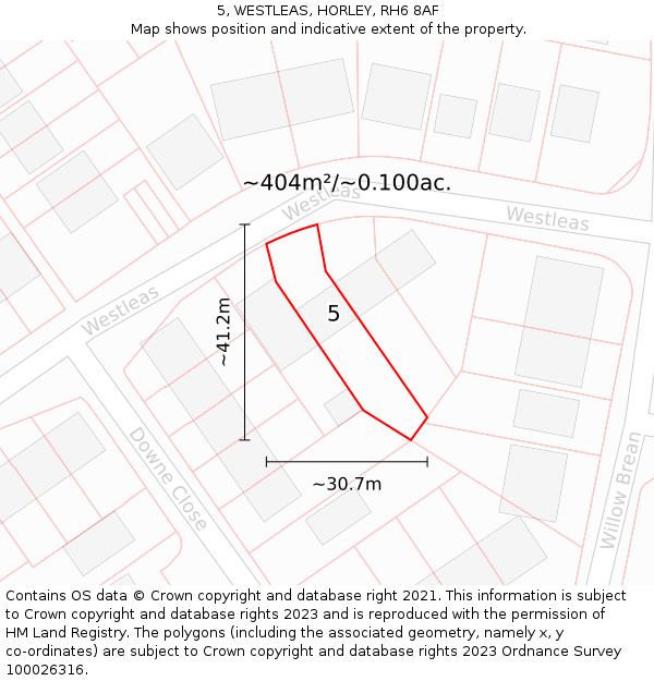 5, WESTLEAS, HORLEY, RH6 8AF: Plot and title map