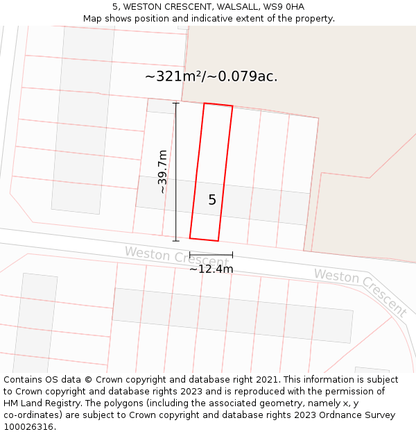 5, WESTON CRESCENT, WALSALL, WS9 0HA: Plot and title map
