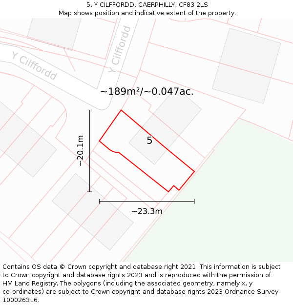 5, Y CILFFORDD, CAERPHILLY, CF83 2LS: Plot and title map