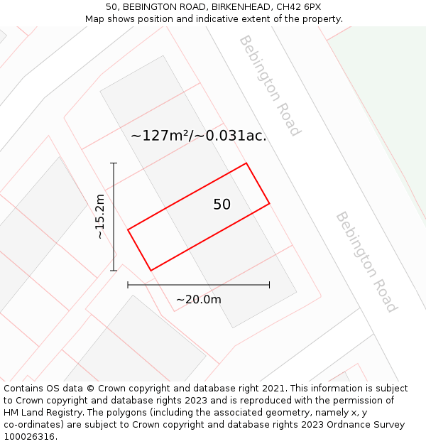 50, BEBINGTON ROAD, BIRKENHEAD, CH42 6PX: Plot and title map