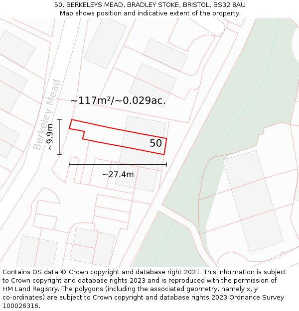 50, BERKELEYS MEAD, BRADLEY STOKE, BRISTOL, BS32 8AU: Plot and title map