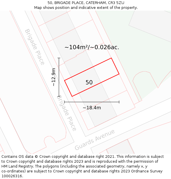 50, BRIGADE PLACE, CATERHAM, CR3 5ZU: Plot and title map