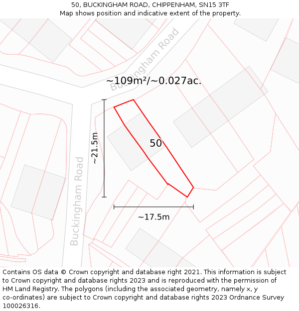 50, BUCKINGHAM ROAD, CHIPPENHAM, SN15 3TF: Plot and title map