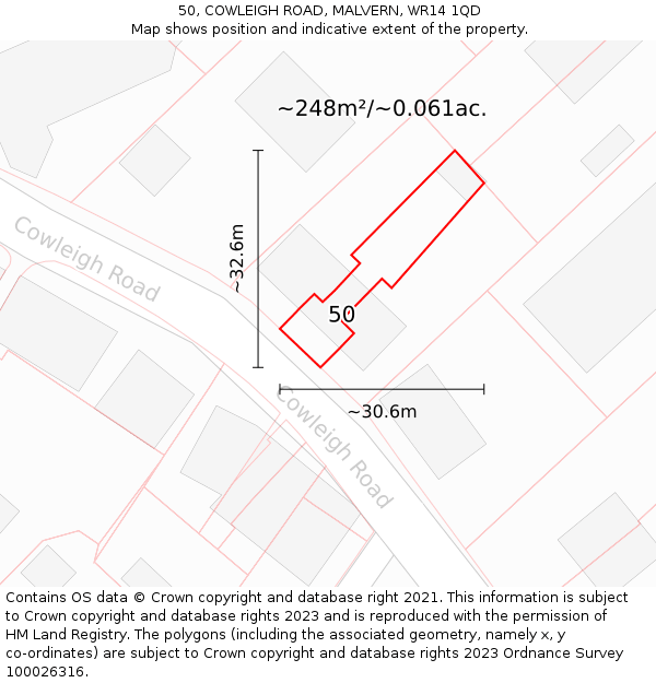 50, COWLEIGH ROAD, MALVERN, WR14 1QD: Plot and title map