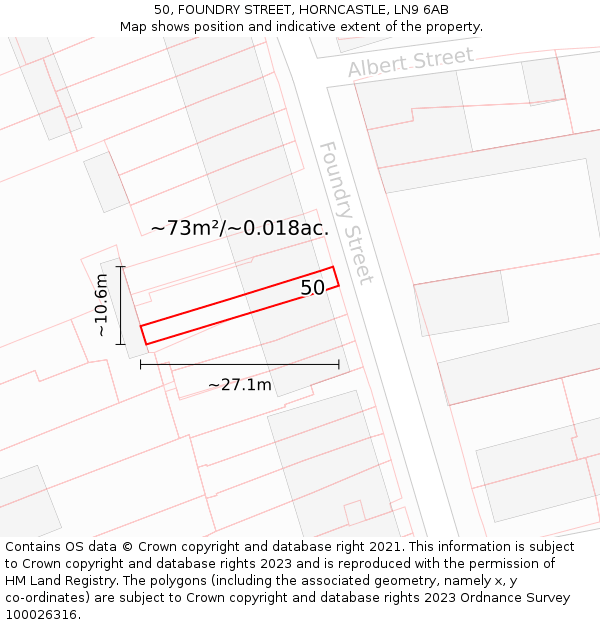 50, FOUNDRY STREET, HORNCASTLE, LN9 6AB: Plot and title map