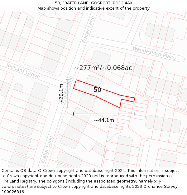 50, FRATER LANE, GOSPORT, PO12 4AX: Plot and title map
