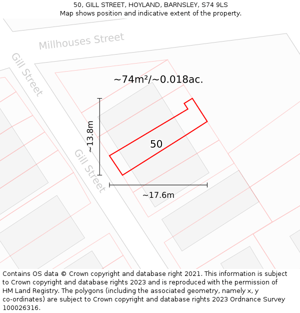 50, GILL STREET, HOYLAND, BARNSLEY, S74 9LS: Plot and title map