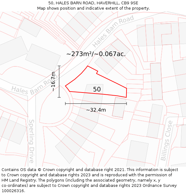 50, HALES BARN ROAD, HAVERHILL, CB9 9SE: Plot and title map
