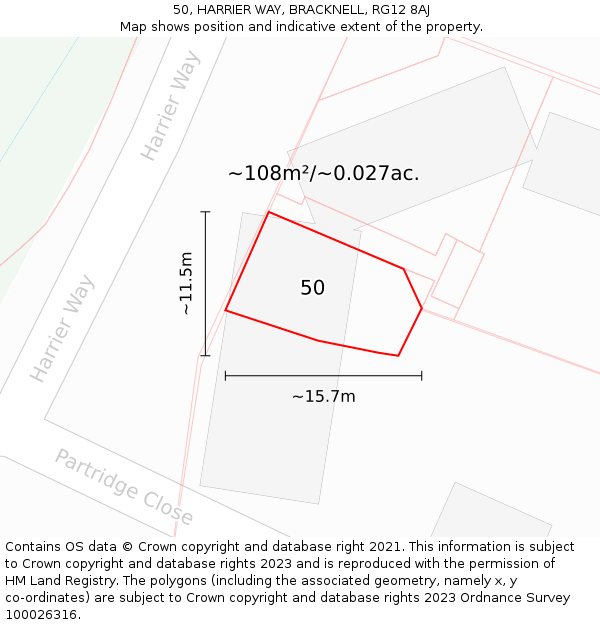 50, HARRIER WAY, BRACKNELL, RG12 8AJ: Plot and title map