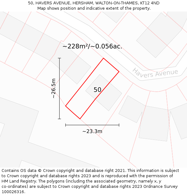 50, HAVERS AVENUE, HERSHAM, WALTON-ON-THAMES, KT12 4ND: Plot and title map