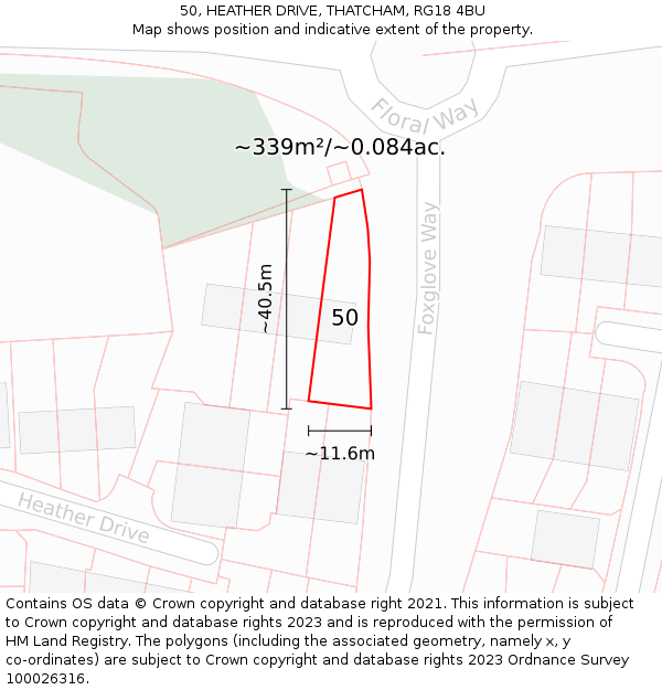 50, HEATHER DRIVE, THATCHAM, RG18 4BU: Plot and title map