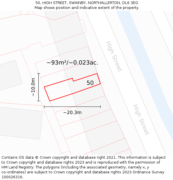 50, HIGH STREET, SWAINBY, NORTHALLERTON, DL6 3EG: Plot and title map