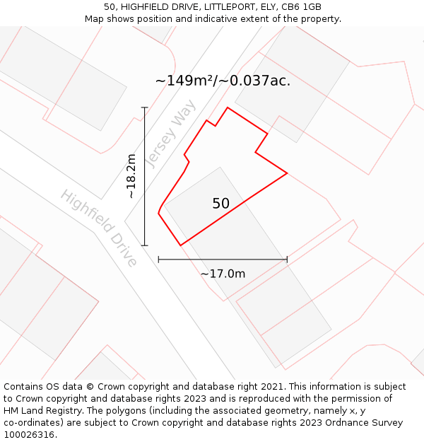 50, HIGHFIELD DRIVE, LITTLEPORT, ELY, CB6 1GB: Plot and title map