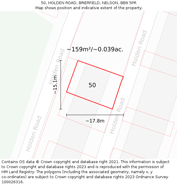 50, HOLDEN ROAD, BRIERFIELD, NELSON, BB9 5PR: Plot and title map