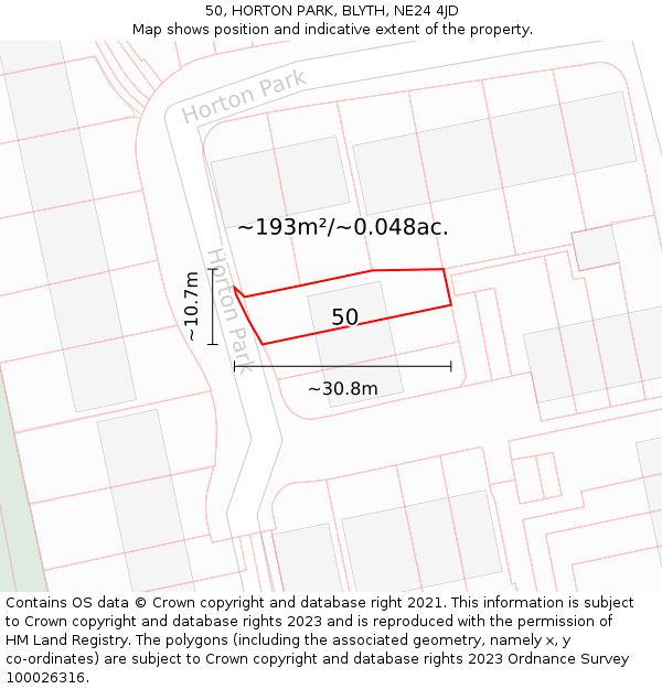 50, HORTON PARK, BLYTH, NE24 4JD: Plot and title map