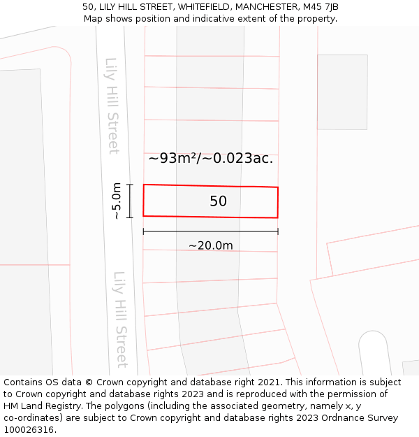50, LILY HILL STREET, WHITEFIELD, MANCHESTER, M45 7JB: Plot and title map