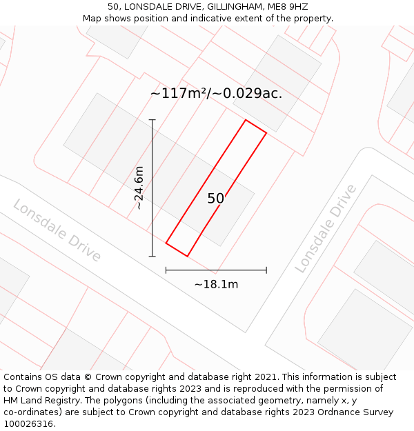 50, LONSDALE DRIVE, GILLINGHAM, ME8 9HZ: Plot and title map