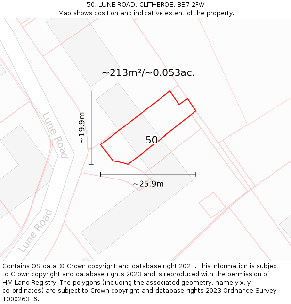 50, LUNE ROAD, CLITHEROE, BB7 2FW: Plot and title map