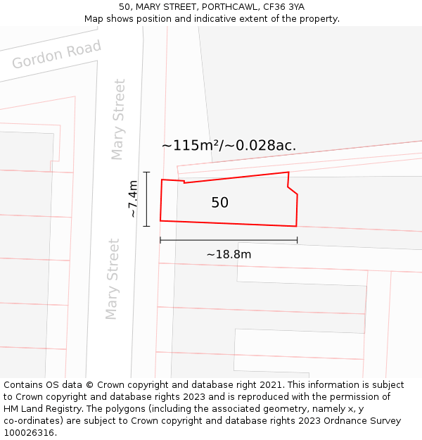 50, MARY STREET, PORTHCAWL, CF36 3YA: Plot and title map