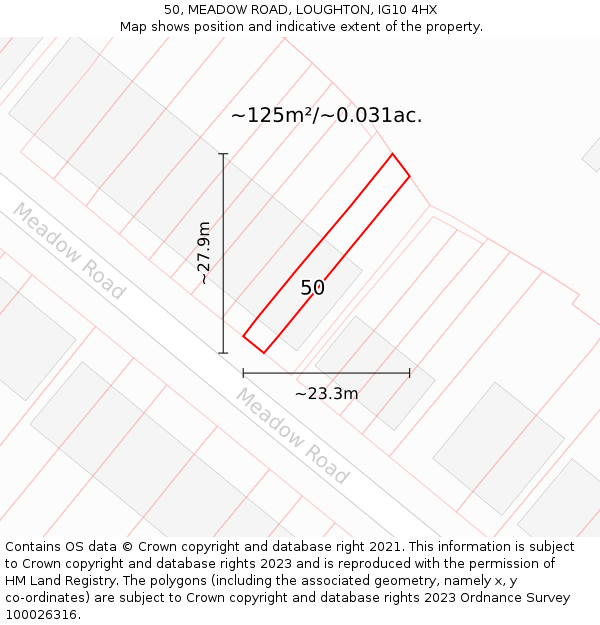 50, MEADOW ROAD, LOUGHTON, IG10 4HX: Plot and title map