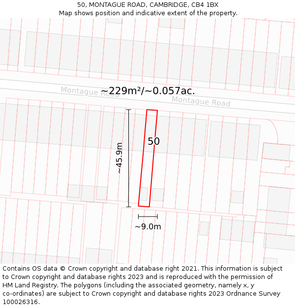 50, MONTAGUE ROAD, CAMBRIDGE, CB4 1BX: Plot and title map