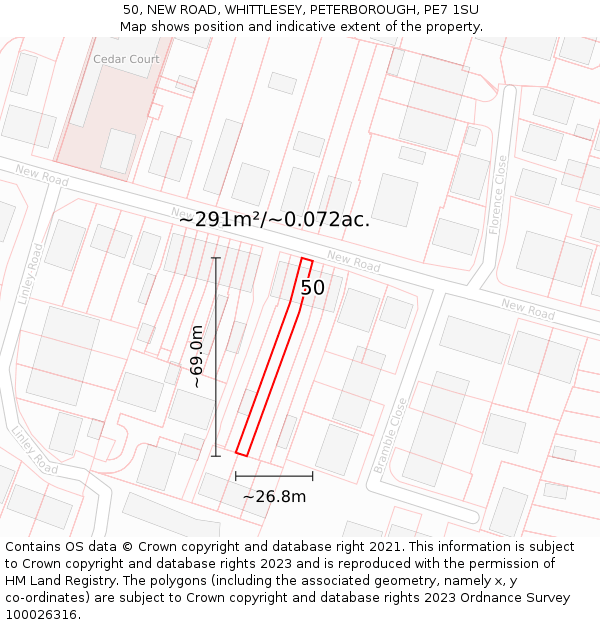 50, NEW ROAD, WHITTLESEY, PETERBOROUGH, PE7 1SU: Plot and title map