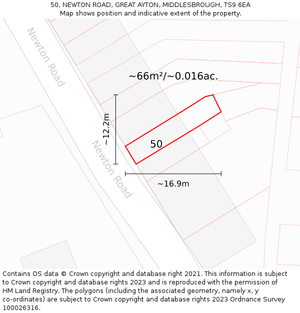 50, NEWTON ROAD, GREAT AYTON, MIDDLESBROUGH, TS9 6EA: Plot and title map
