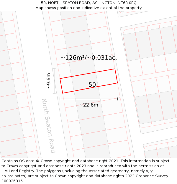 50, NORTH SEATON ROAD, ASHINGTON, NE63 0EQ: Plot and title map