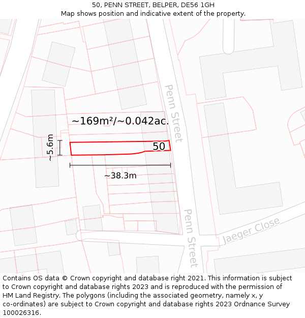 50, PENN STREET, BELPER, DE56 1GH: Plot and title map