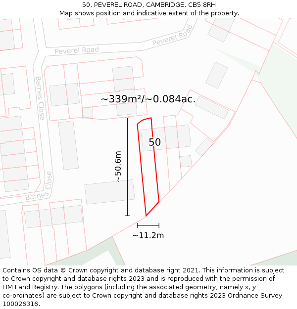 50, PEVEREL ROAD, CAMBRIDGE, CB5 8RH: Plot and title map