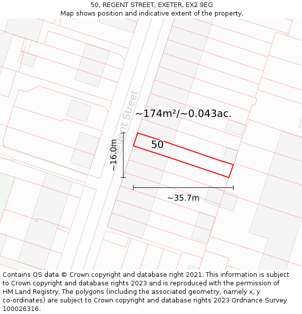 50, REGENT STREET, EXETER, EX2 9EG: Plot and title map